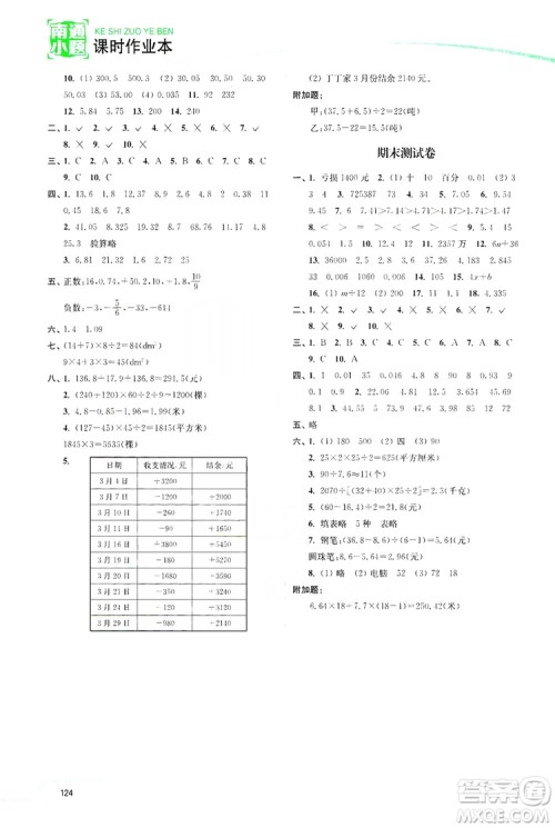 2019南通小题课时作业本五年级数学上册江苏版答案