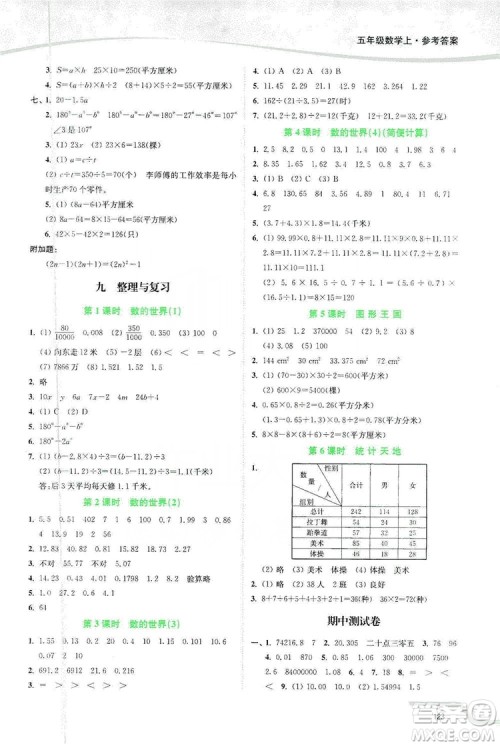2019南通小题课时作业本五年级数学上册江苏版答案 2019南通小题课时作业本五年级数学上册江苏版答案