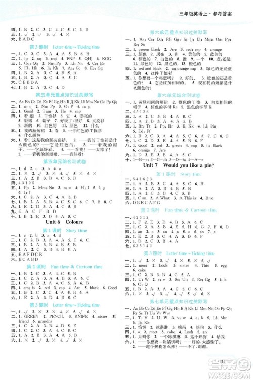 2019南通小题课时作业本三年级英语上册译林版答案