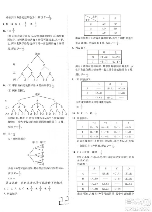 江苏人民出版社2019南通小题课时作业本九年级数学上册江苏版答案