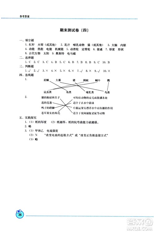 2019年开放课堂义务教育新课程导学案科学六年级上册教科版参考答案