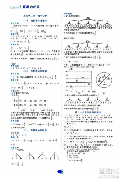 黑龙江教育出版社2019年五四学制资源与评价数学九年级上册人教版参考答案