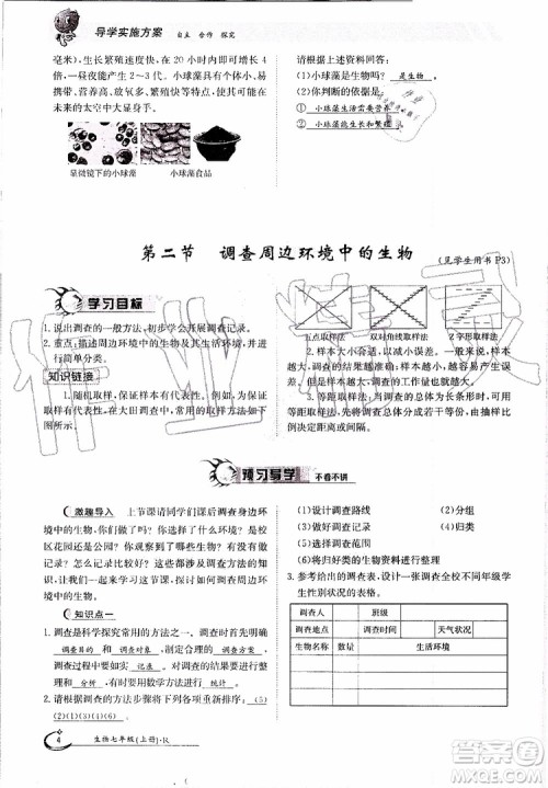 金太阳教育2019年金太阳导学案生物七年级上册创新版参考答案 金太阳教育2019年金太阳导学案生物七年级上册创新版参考答案