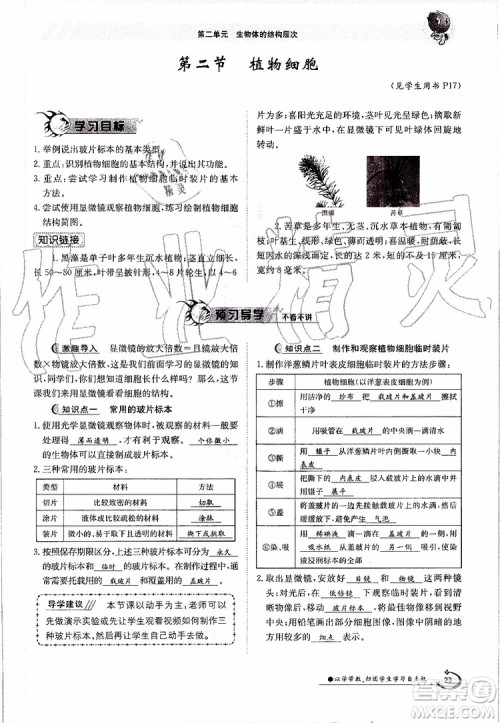 金太阳教育2019年金太阳导学案生物七年级上册创新版参考答案 金太阳教育2019年金太阳导学案生物七年级上册创新版参考答案