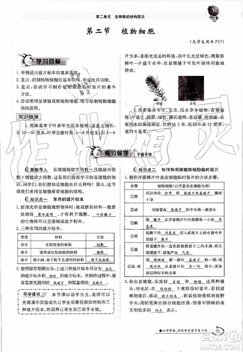 金太阳教育2019年金太阳导学案生物七年级上册创新版参考答案