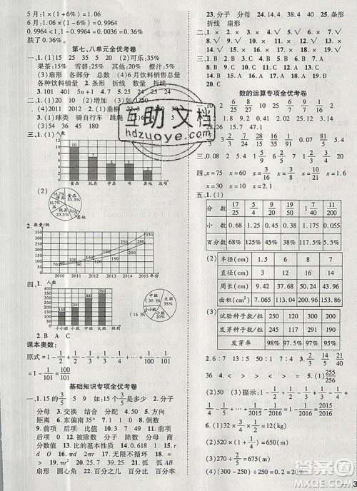 2019年小学同步检测必备全优考卷六年级数学上册人教版答案