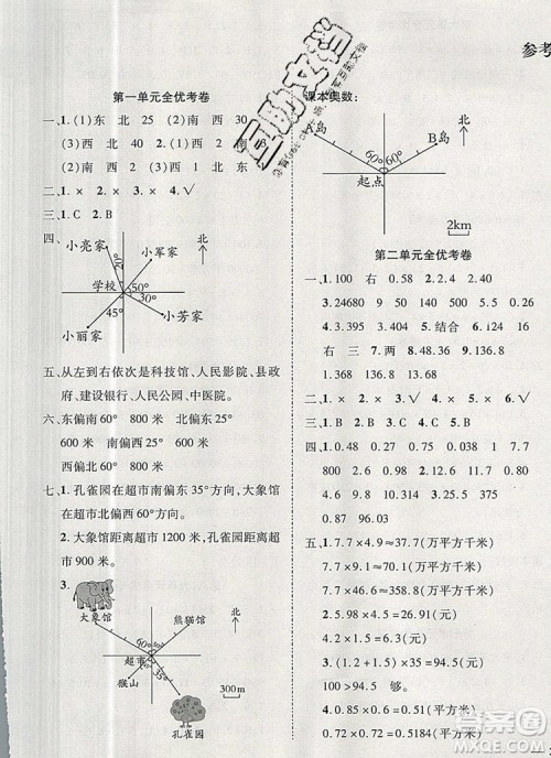 2019年小学同步检测必备全优考卷五年级数学上册冀教版答案