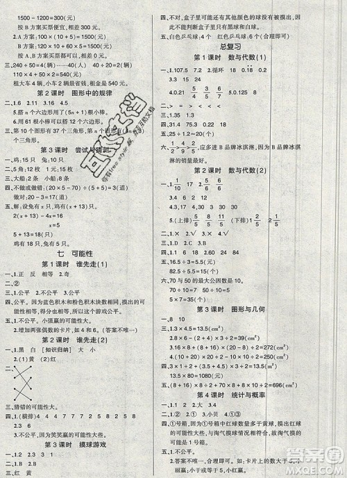 2019年秋新版创优作业100分导学案五年级数学上册北师大版答案