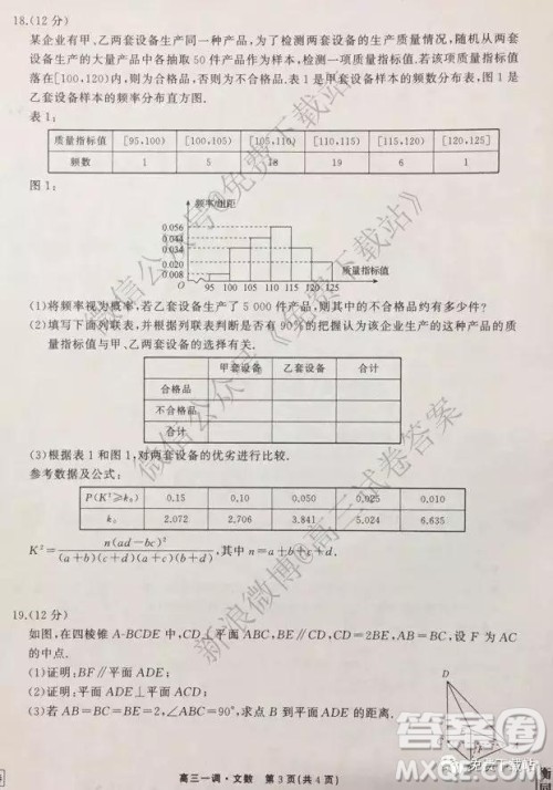2020届衡中同卷高三上学期一调考试文科数学试题及答案