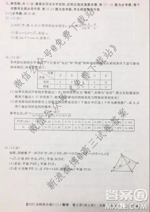 2020届全国高考3+3分科综合卷二文科数学试题及参考答案 2020届全国高考3+3分科综合卷二文科数学试题及参考答案