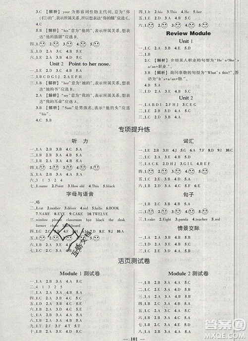 2019年秋新版创优作业100分导学案三年级英语上册外研版答案