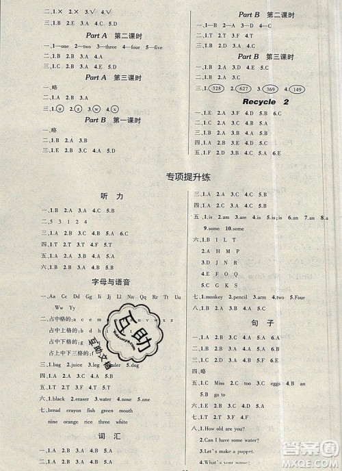 2019年秋新版创优作业100分导学案三年级英语上册人教版答案 2019年秋新版创优作业100分导学案三年级英语上册人教版答案