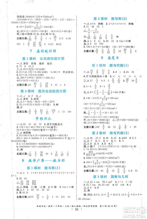 贵州教育出版社2019家庭作业六年级数学上册人教版答案
