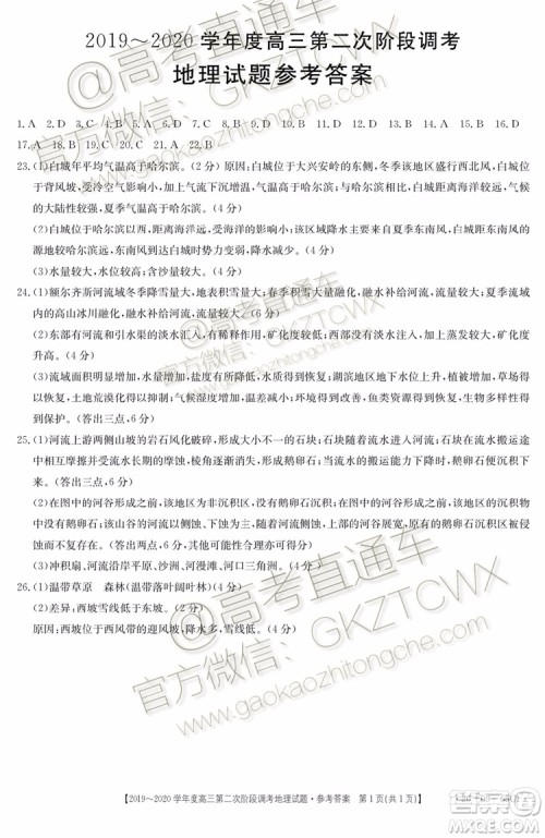 2020届吉林金太阳高三10月联考地理试题及参考答案 2020届吉林金太阳高三10月联考地理试题及参考答案