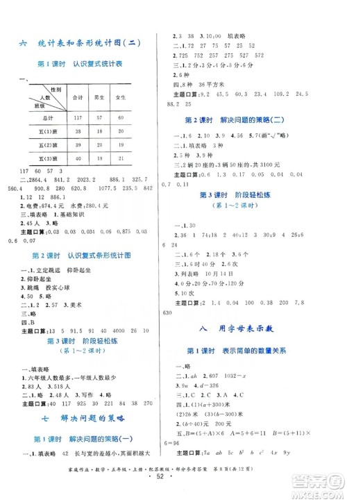 贵州教育出版社2019家庭作业五年级数学上册苏科版答案