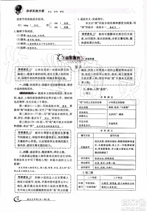 金太阳教育2019年金太阳导学案语文九年级全一册创新版参考答案 金太阳教育2019年金太阳导学案语文九年级全一册创新版参考答案
