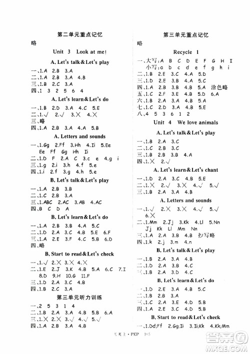 2019秋优翼丛书学练优小学英语三年级上PEP人教版参考答案 2019秋优翼丛书学练优小学英语三年级上PEP人教版参考答案