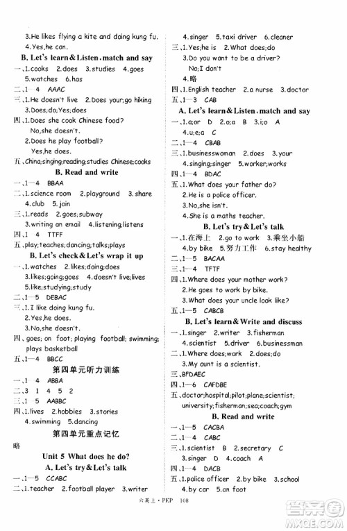 2019秋优翼丛书学练优小学英语六年级上PEP人教版参考答案