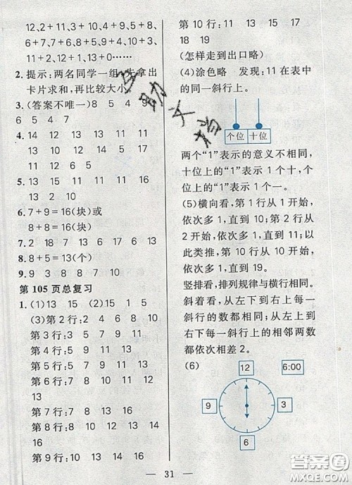 远方出版社2019年100分闯关课时作业一年级数学上册人教版答案