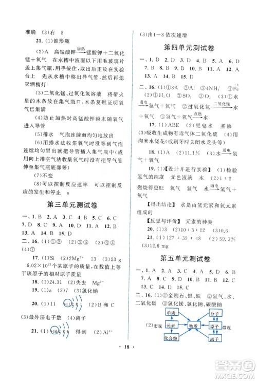 江苏人民出版社2019启东黄冈作业本九年级化学上册人民教育教材适用答案