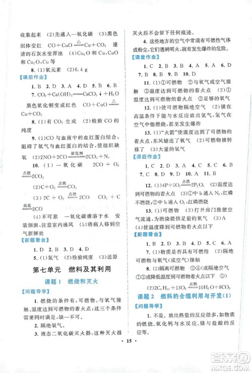 江苏人民出版社2019启东黄冈作业本九年级化学上册人民教育教材适用答案