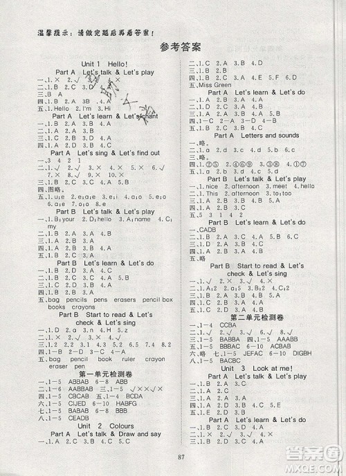 2019年351高效课堂导学案三年级英语上册人教版答案 2019年351高效课堂导学案三年级英语上册人教版答案