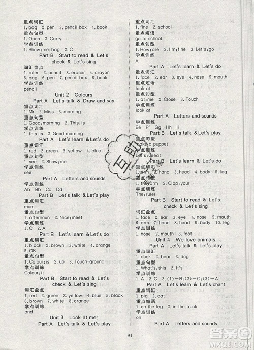 2019年351高效课堂导学案三年级英语上册人教版答案 2019年351高效课堂导学案三年级英语上册人教版答案