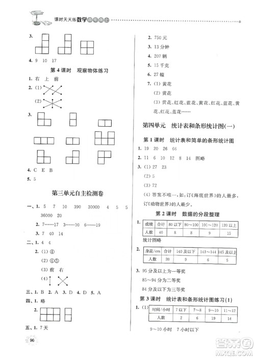 南大励学2019课时天天练四年级数学上册苏科版答案