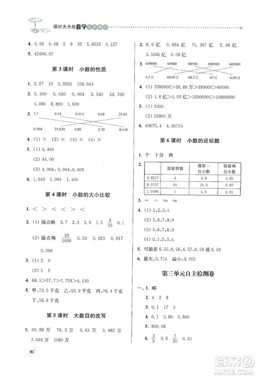 南大励学2019课时天天练五年级数学上册苏教版答案