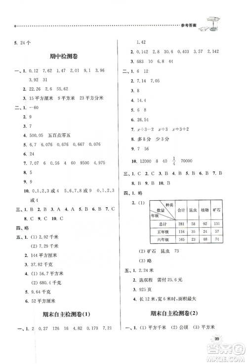 南大励学2019课时天天练五年级数学上册苏教版答案