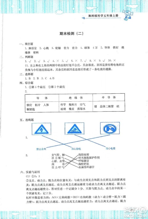 湖南少年儿童出版社2019课程基础训练五年级上册科学湘科版答案 湖南少年儿童出版社2019课程基础训练五年级上册科学湘科版答案