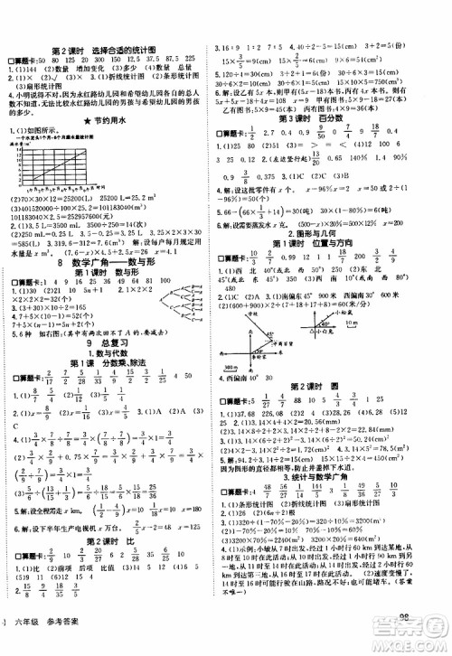 2019年英才小状元同步优化练与测六年级上册数学RJ人教版参考答案