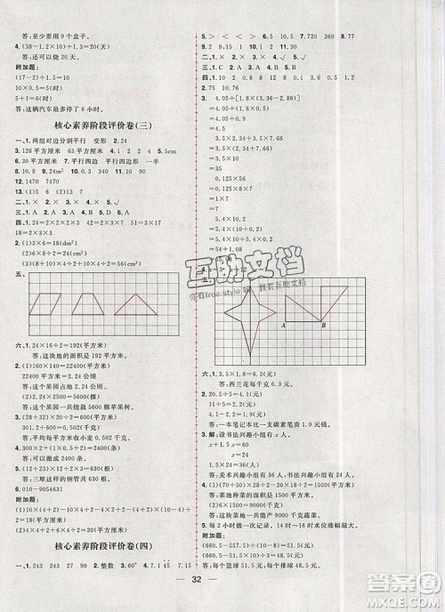 南方出版社2019年核心素养天天练五年级数学上册青岛版答案