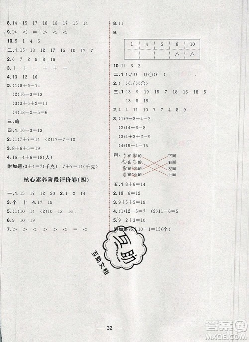 南方出版社2019年青岛版五四制核心素养天天练一年级数学上册答案 南方出版社2019年青岛版五四制核心素养天天练一年级数学上册答案