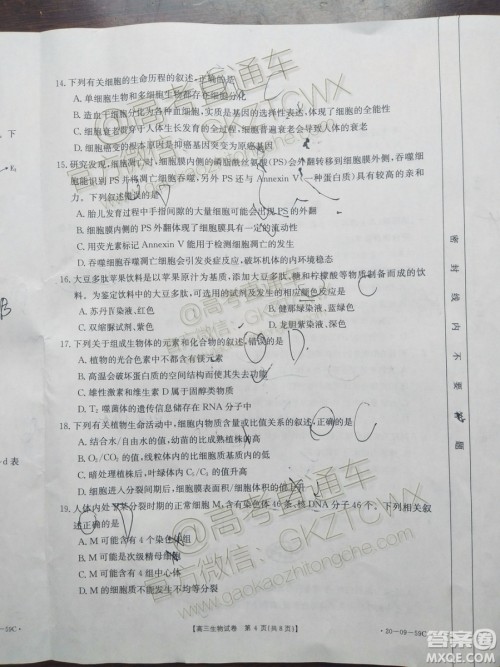 2020届山西金太阳10月第二次联考生物试题及参考答案 2020届山西金太阳10月第二次联考生物试题及参考答案