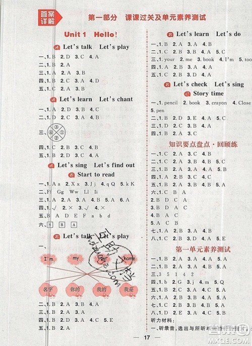 南方出版社2019年核心素养天天练三年级英语上册人教版答案 南方出版社2019年核心素养天天练三年级英语上册人教版答案