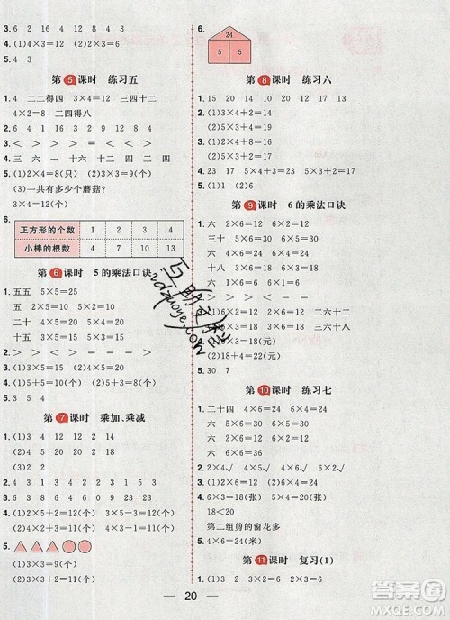 南方出版社2019年核心素养天天练二年级数学上册苏教版答案