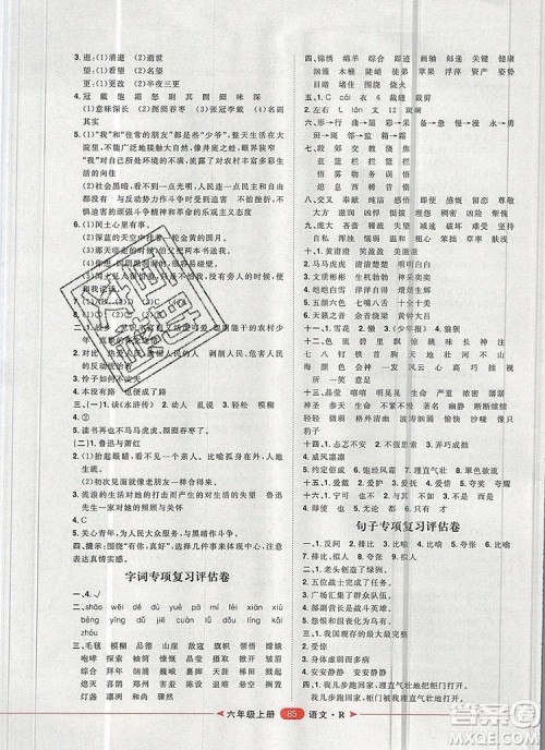 2019秋季阳光计划第二步六年级语文上册人教版答案 2019秋季阳光计划第二步六年级语文上册人教版答案