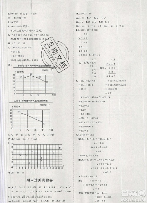 2019秋季阳光计划第一步五年级上册数学青岛版答案