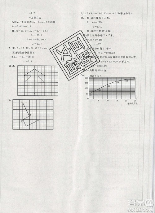 2019秋季阳光计划第一步五年级上册数学青岛版答案