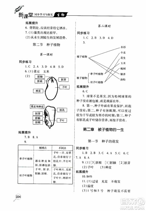 2019年新课堂同步学习与探究生物七年级上学期人教版参考答案
