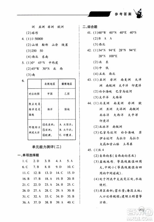 2019年新课堂同步学习与探究地理七年级上学期人教版参考答案