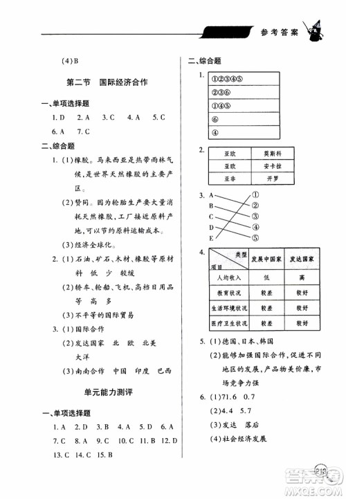 2019年新课堂同步学习与探究地理七年级上学期人教版参考答案