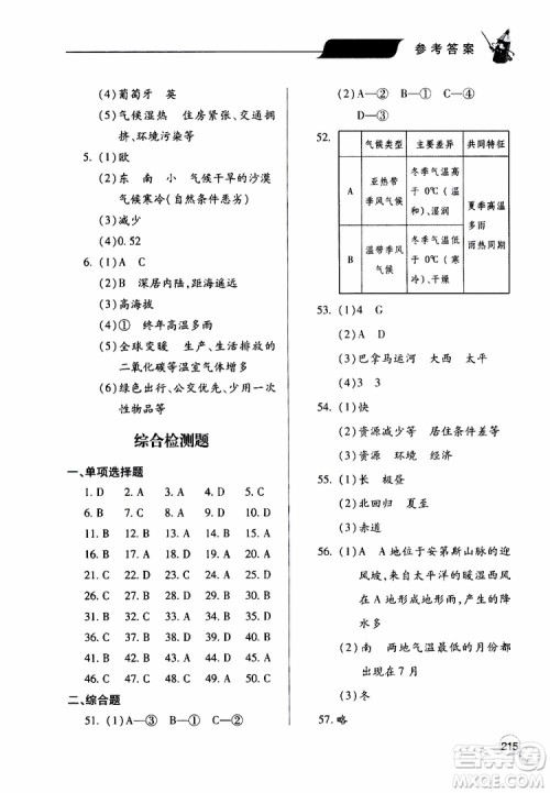 2019年新课堂同步学习与探究地理七年级上学期人教版参考答案