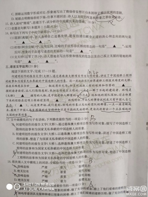 2020届陕西金太阳高三10月联考语文试题及参考答案 2020届陕西金太阳高三10月联考语文试题及参考答案