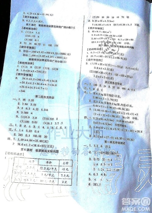 山东科学技术出版社2019新思维伴你学五年级数学上册人教版答案 山东科学技术出版社2019新思维伴你学五年级数学上册人教版答案