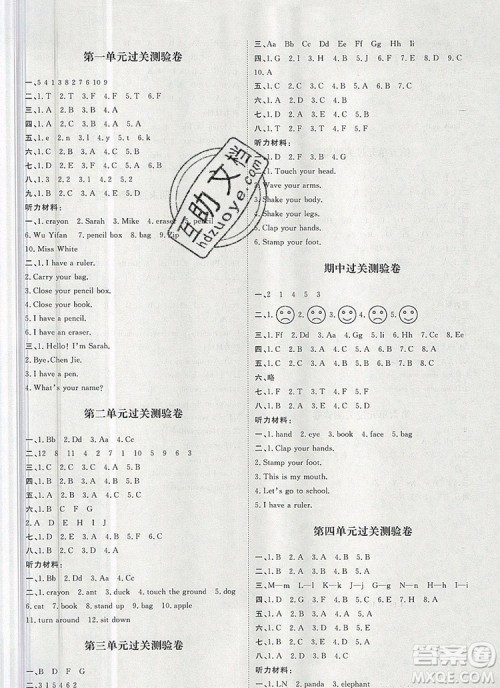 2019秋季阳光计划第一步三年级英语上册人教版答案 2019秋季阳光计划第一步三年级英语上册人教版答案