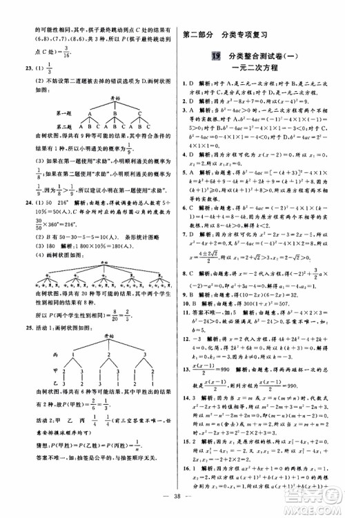 2019年亮点给力大试卷数学九年级上册人教版参考答案