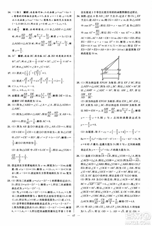 2019年亮点给力大试卷数学九年级上册人教版参考答案