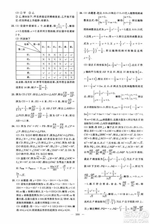 2019年亮点给力大试卷数学九年级上册人教版参考答案